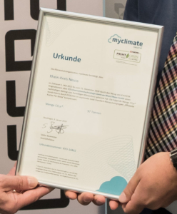 Urkunde/Zertifikat über Kyocera myclimate-Projekt