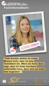 Instagram Screenshot von Jacqueline, eine der zdi-Heldinnen im Oktober.